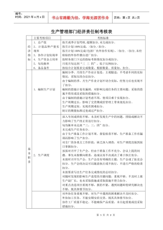 生产管理部门经济责任制考核表（DOC）