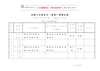 采煤工作面变化现场管理台帐