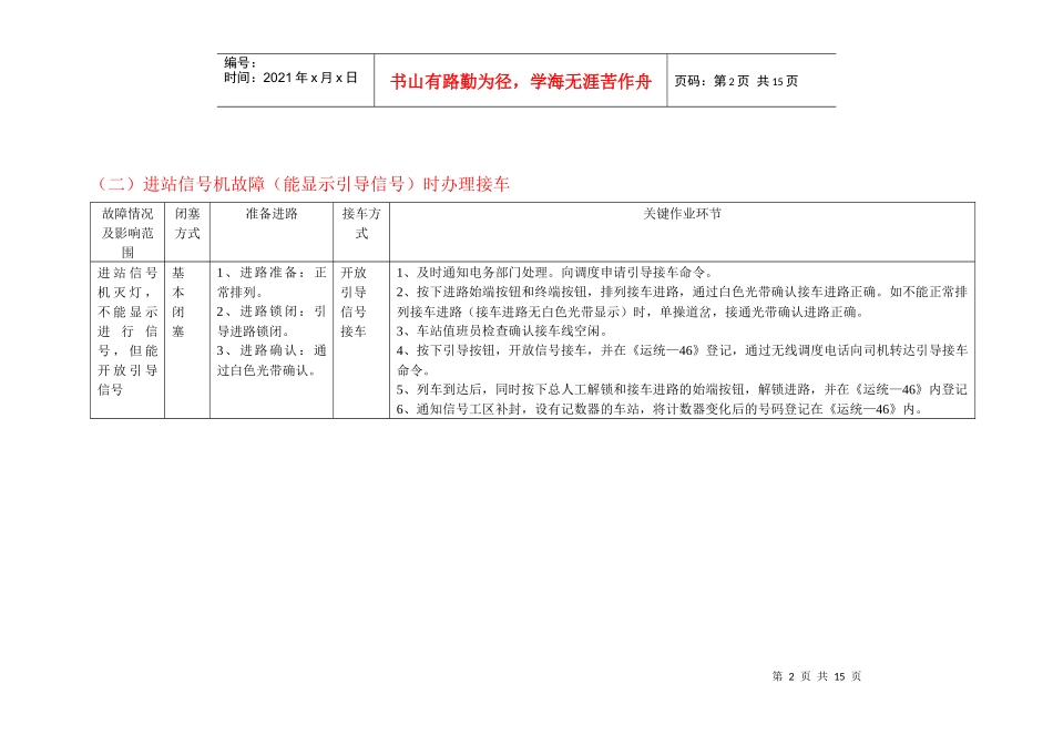 单线半自动闭塞集中联锁设备非正常情况接发列车作业_第2页