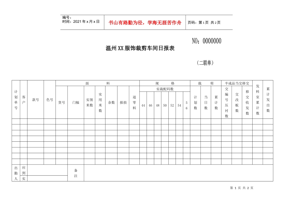 温州XX服饰裁剪车间日报表_第1页