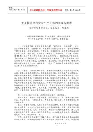 某市安全生产工作的实践与思考概述