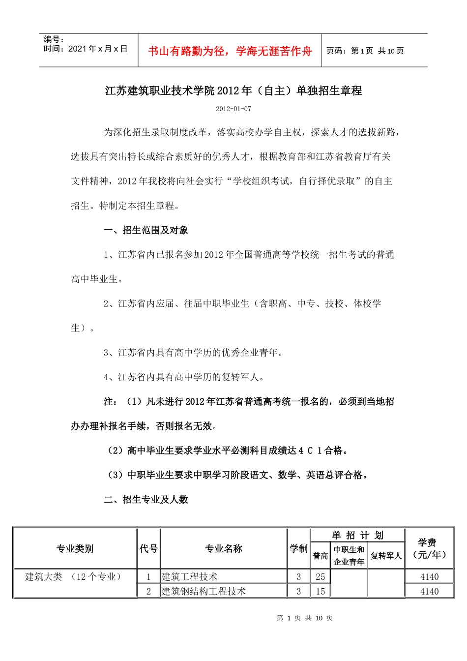 江苏建筑职业技术学院XXXX年_第1页