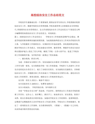 高校综治安全工作总结范文 