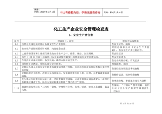 化工生产企业安全管理检查表