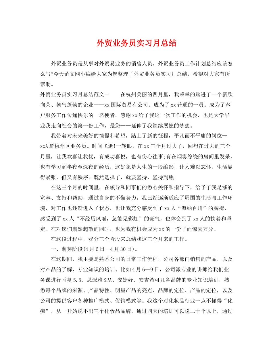 外贸业务员实习月总结 _第1页