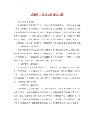 试用员工转正工作总结三篇 