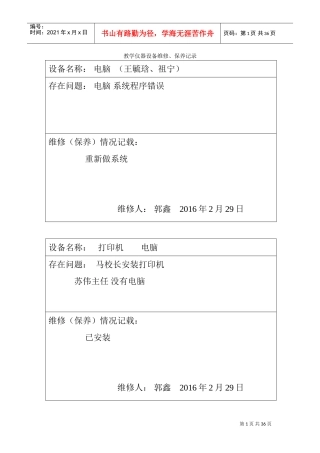教学仪器、设备设备维修记录表(DOC30页)