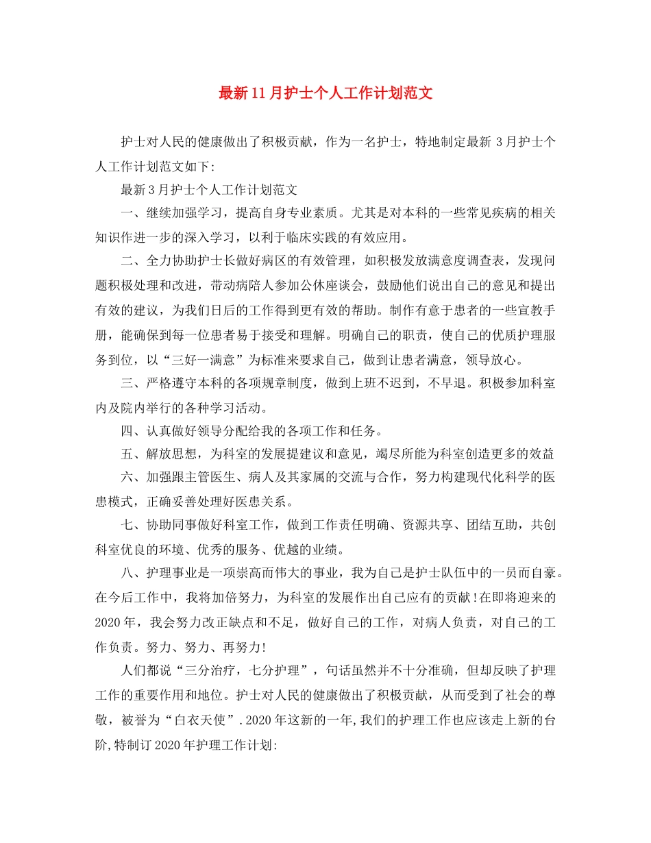最新11月护士个人工作计划范文 _第1页
