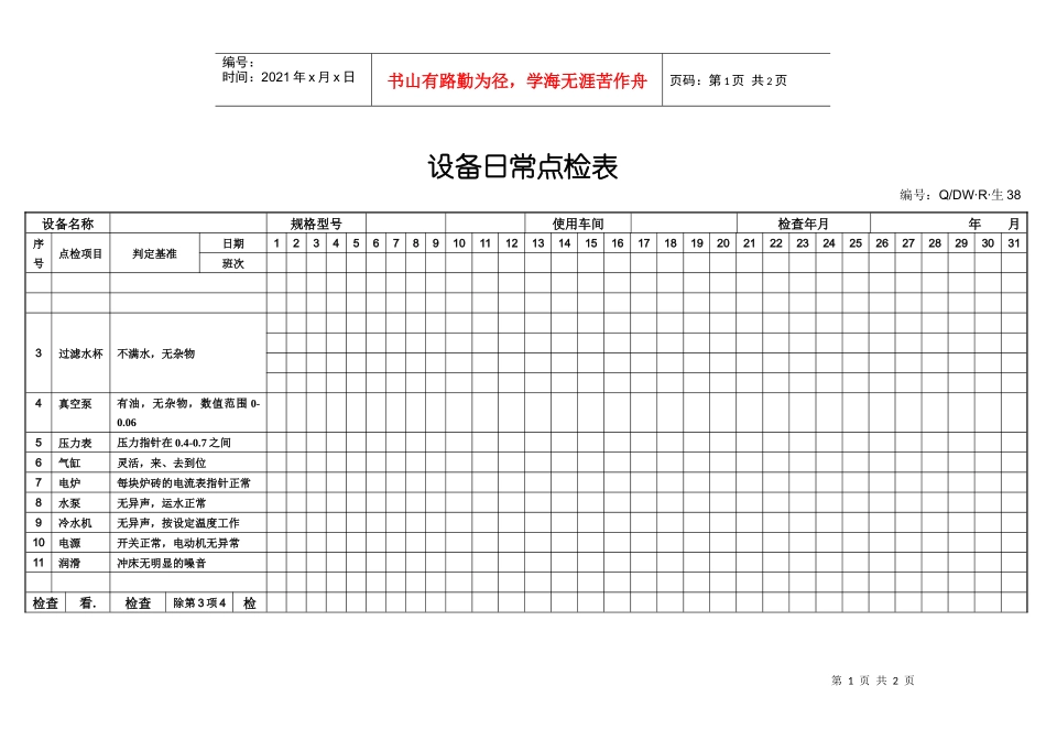 38设备日常点检表_第1页