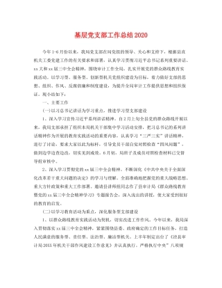 基层党支部工作总结2020 