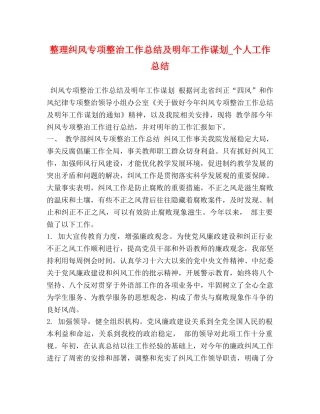 整理纠风专项整治工作总结及明年工作谋划_个人工作总结 
