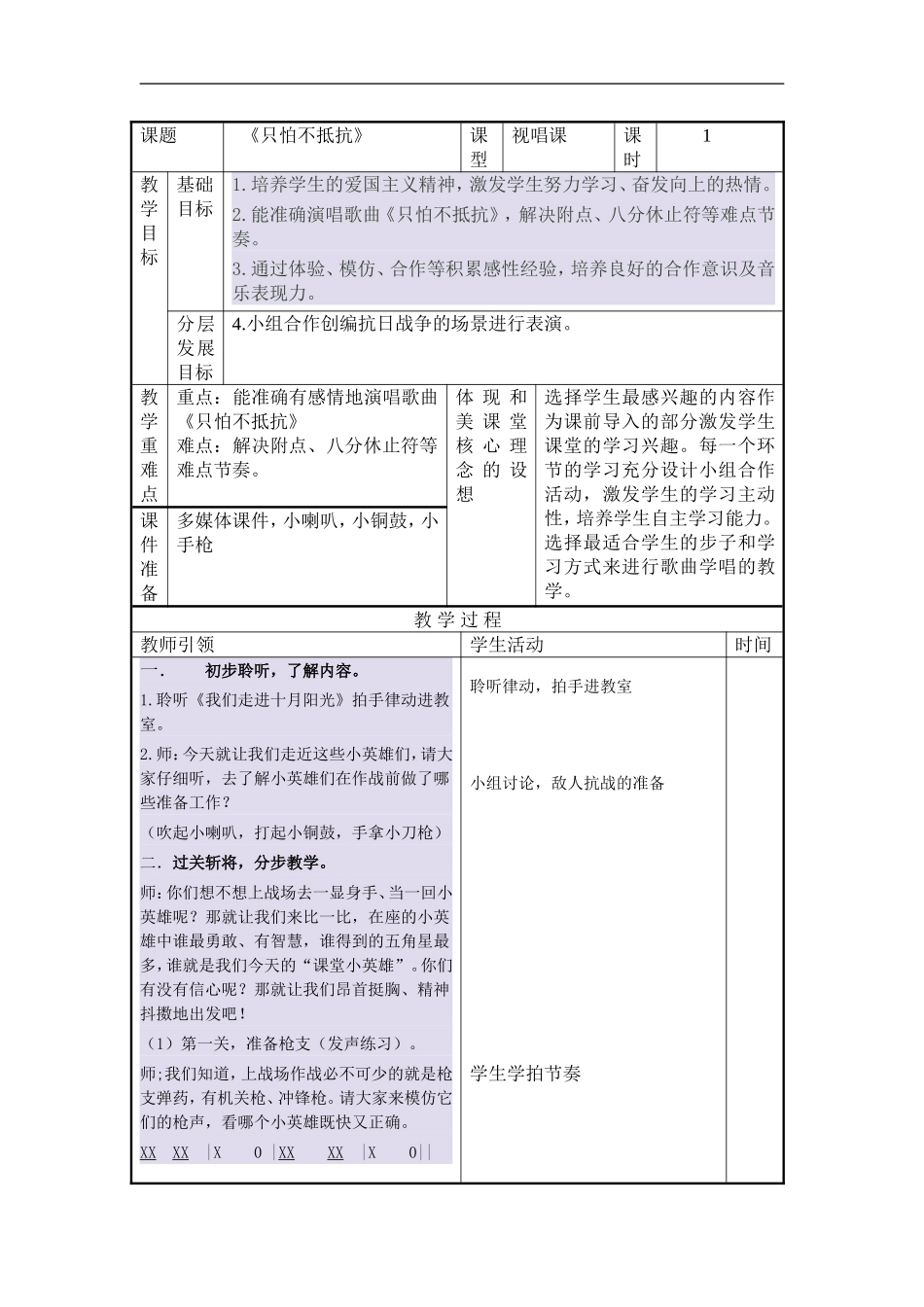 《只怕不抵抗》教案_第1页