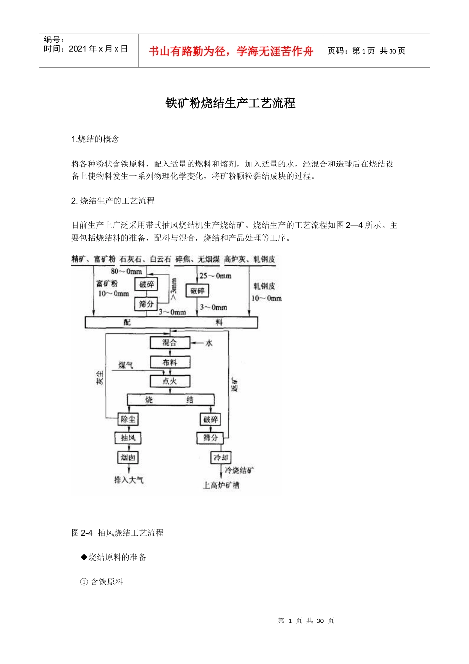 铁矿粉烧结生产工艺流程_第1页