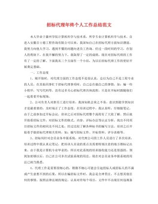 招标代理年终个人工作总结范文 