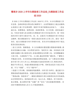 整理乡2020上半年扫黑除恶工作总结_扫黑除恶工作总结2020 