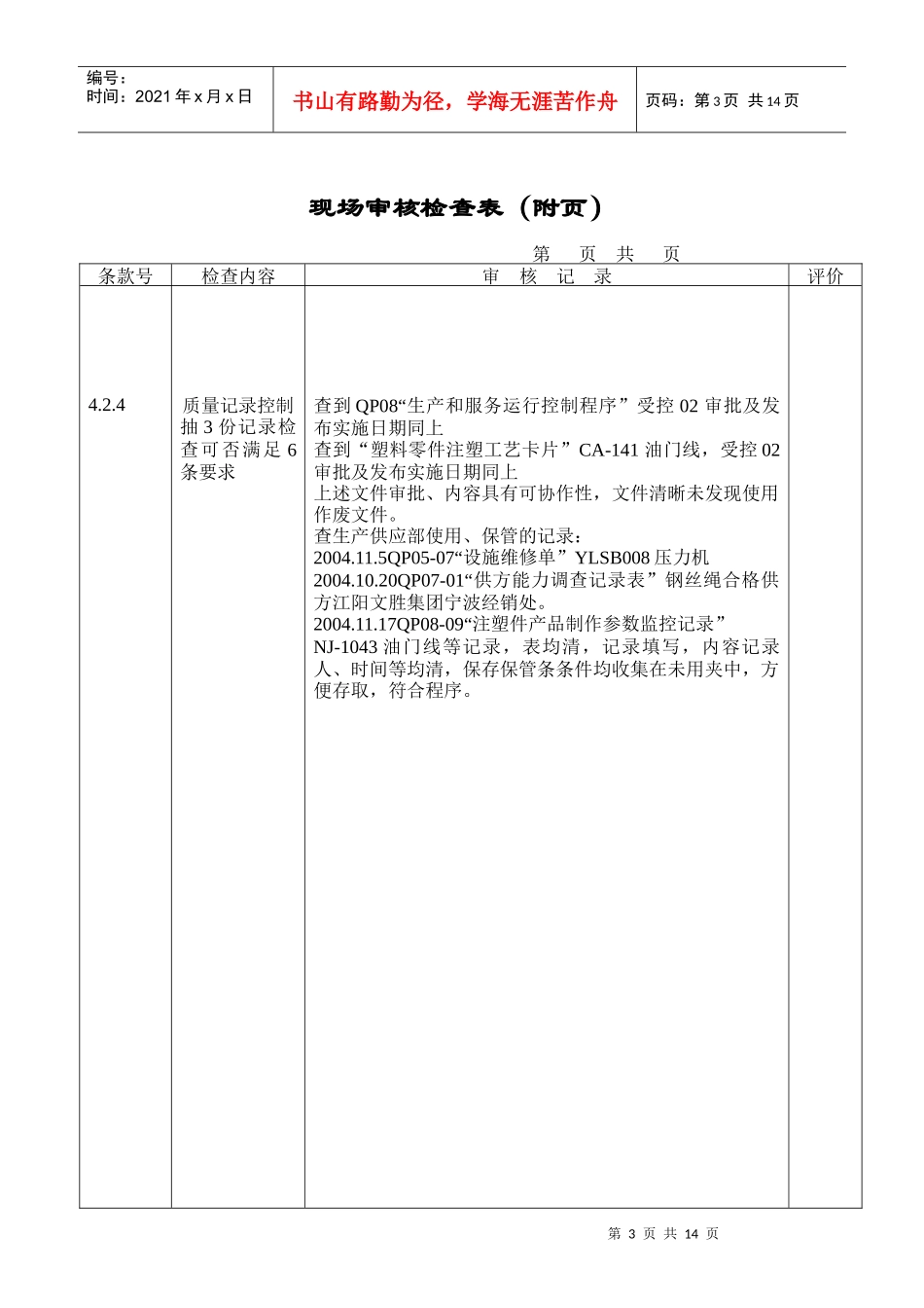 现场审核检查表(生产供应部)_第3页