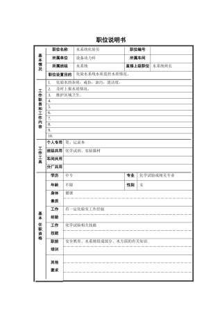 轧钢厂设备动力科水系统化验员职位说明书