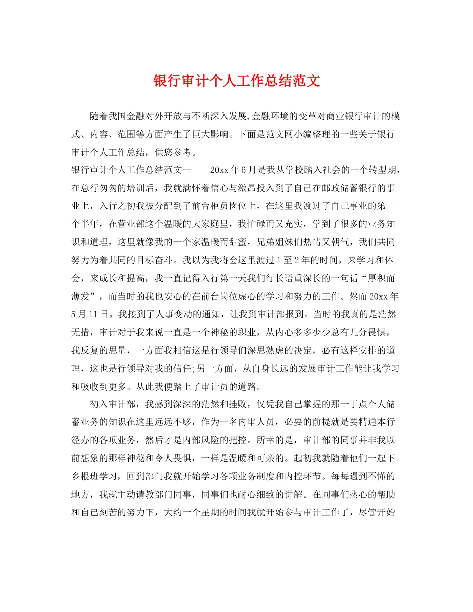 银行审计个人工作总结范文 _第1页