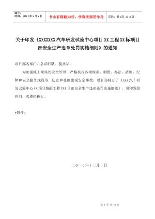 安全生产违章处罚实施细则