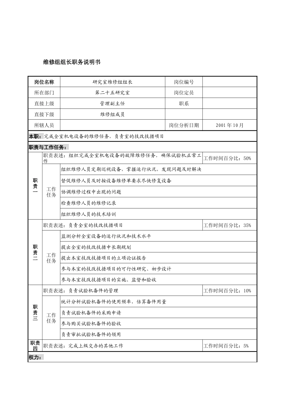 航材院第二十五研究室维修组组长职务说明书_第1页