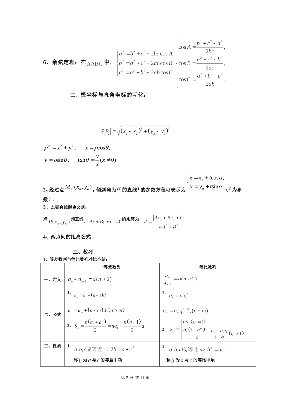 高中数学大题知识点_第2页