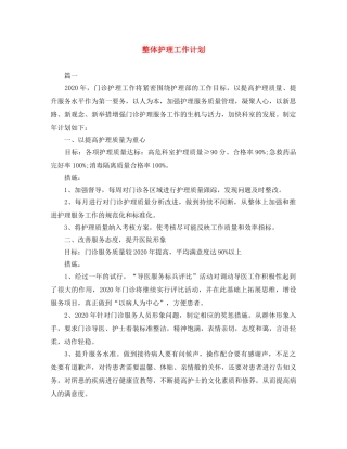 整体护理工作计划 