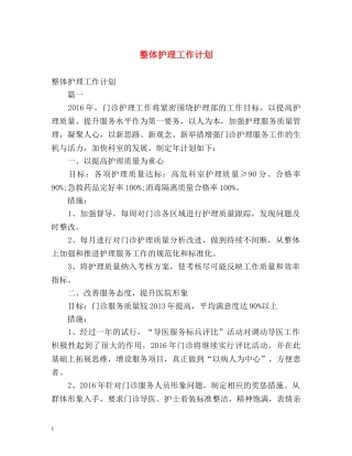 整体护理工作计划 (2) 