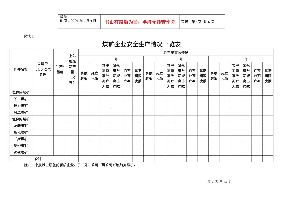 煤矿企业安全生产情况一览表_第1页