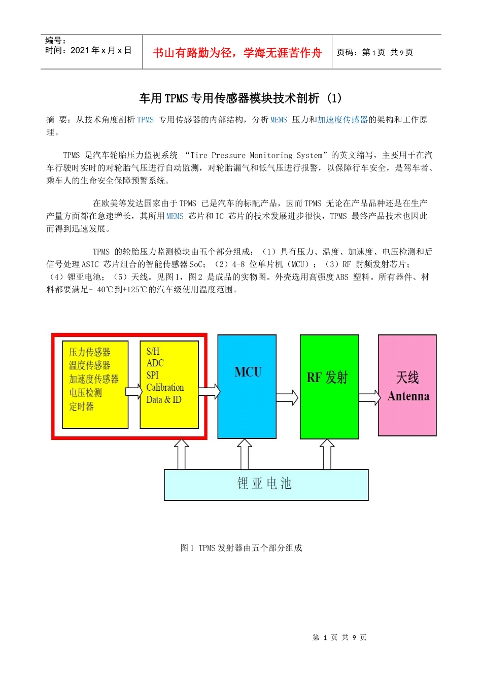 车用TPMS专用传感器模块技术剖析1_第1页