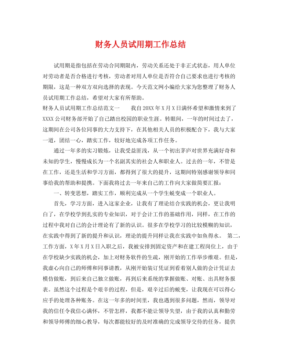 财务人员试用期工作总结 _第1页