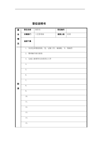 江动股份-仓库保管员职位说明书