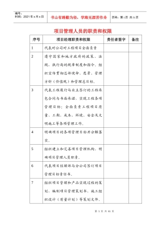 职责和权限安全生产责任制