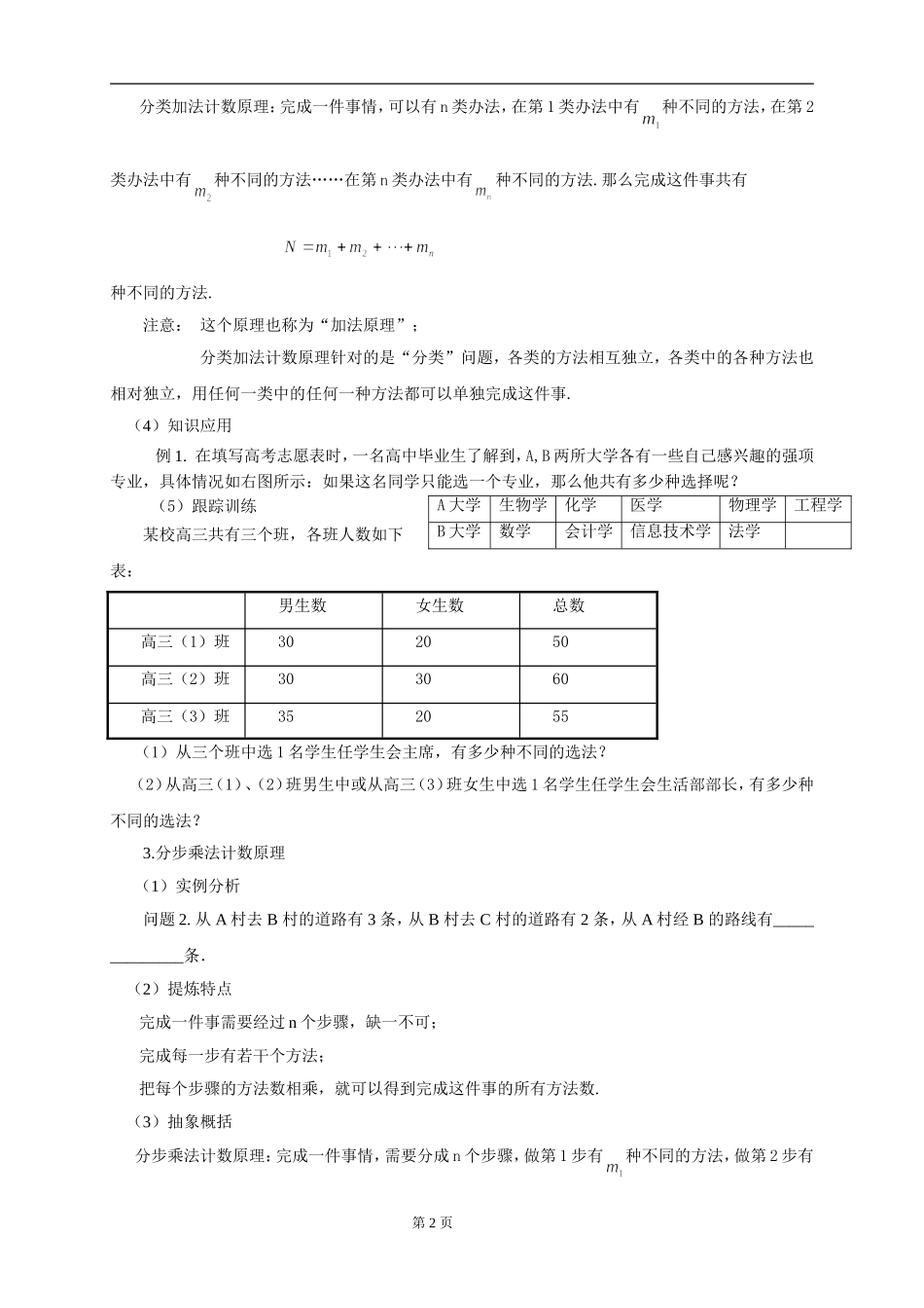 _分类加法计数原理和分步乘法计数原理(同步教案)_第2页