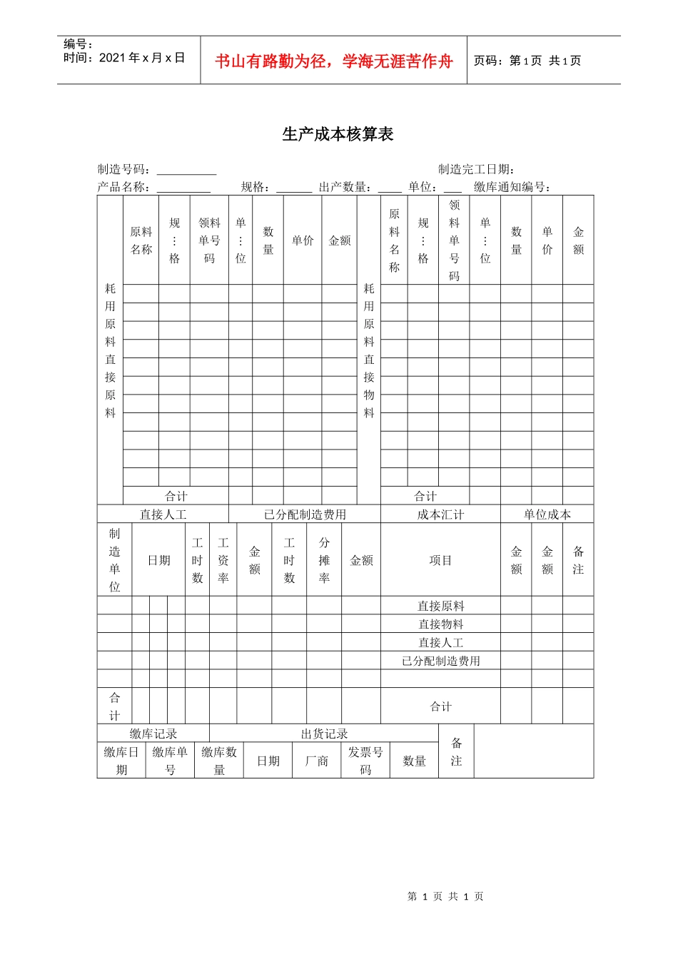 生产成本核算表_第1页
