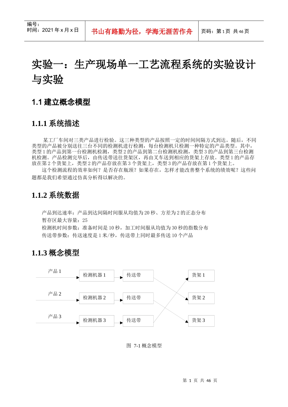 实验一生产现场单一工艺流程系统的实验设计与实验_第1页