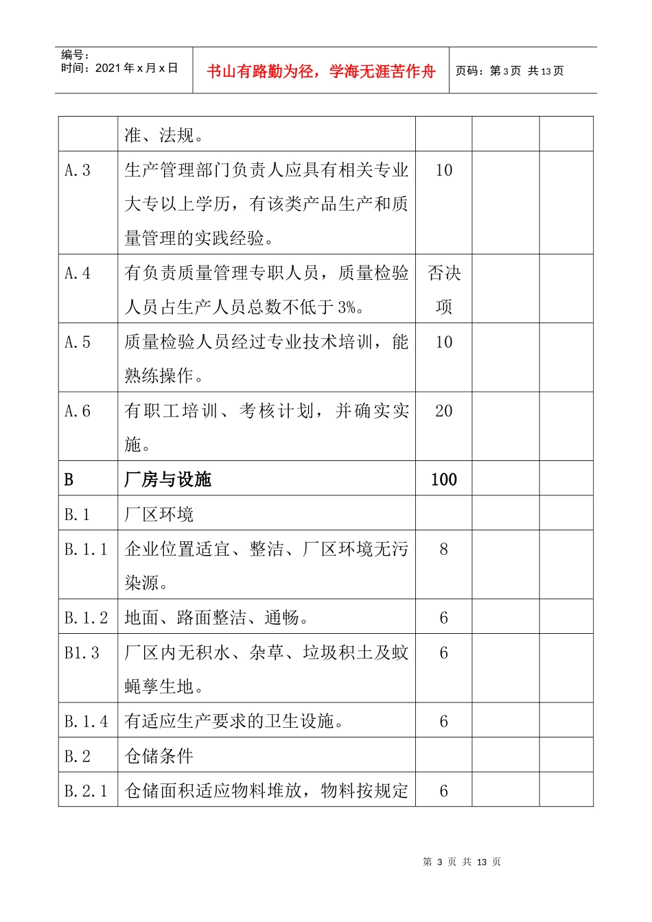 药包材生产现场检查考核评分明细表(DOC 5页)_第3页