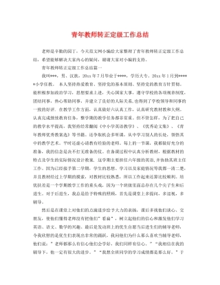 青年教师转正定级工作总结 
