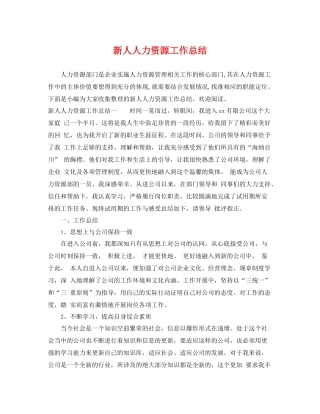新人人力资源工作总结 