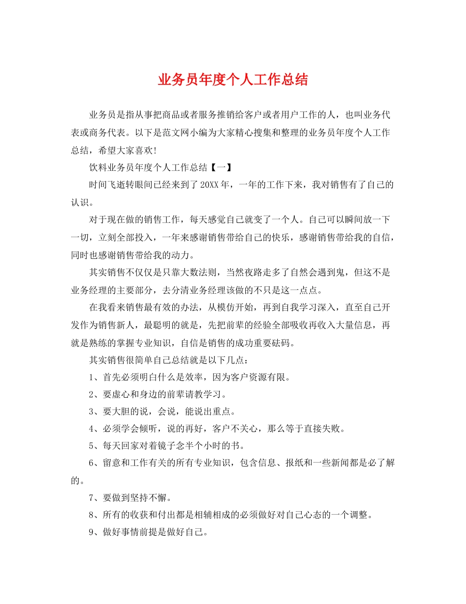 业务员年度个人工作总结 _第1页