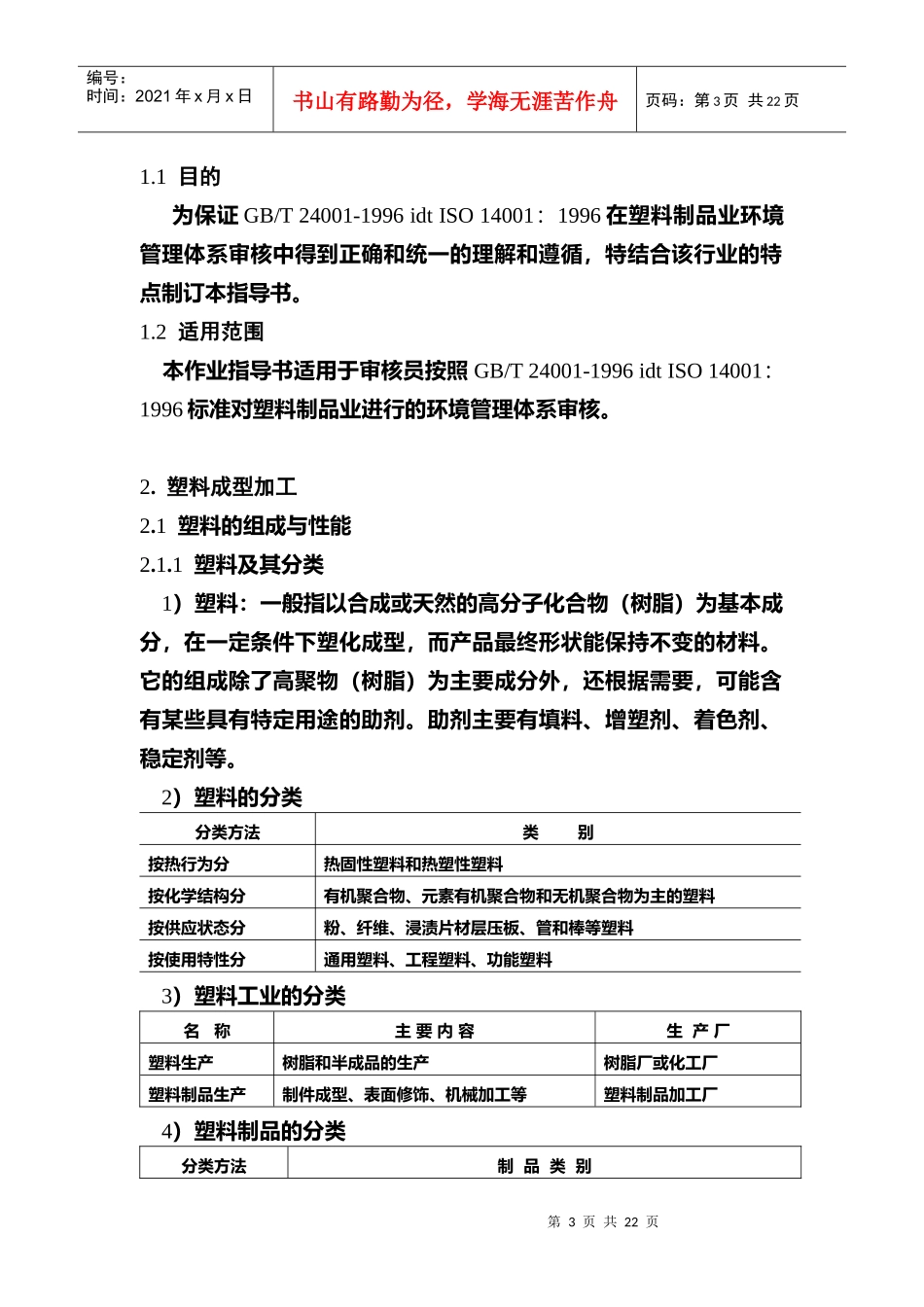 塑料制品业环境管理体系审核作业指导书_第3页