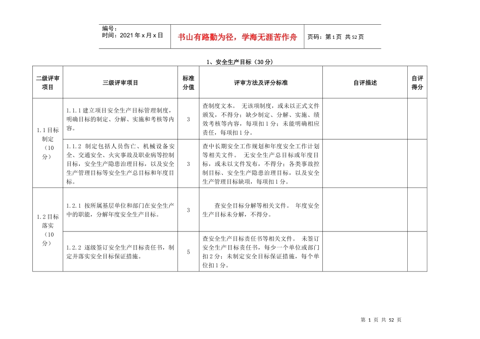 水利安全生产标准化自评报告评审表格_第1页
