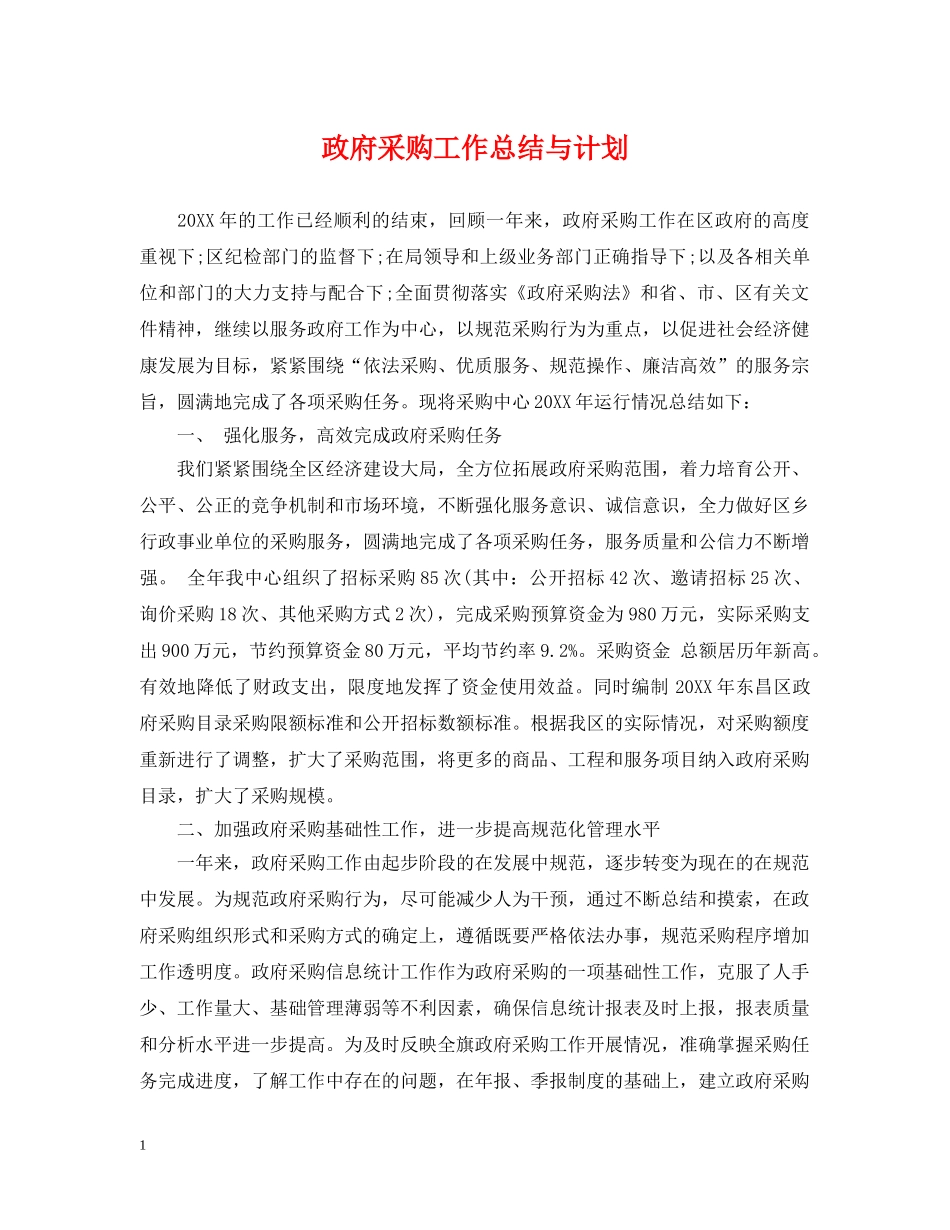 政府采购工作总结与计划 _第1页