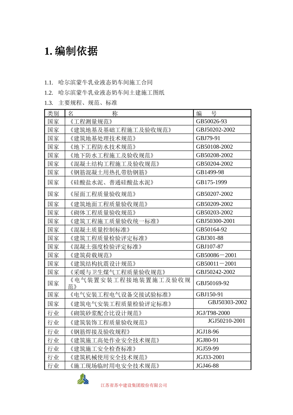 哈尔滨蒙牛液态奶车间施工组织设计_第1页