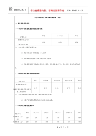 北京市特种设备检验检测收费标准（试行）