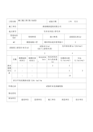 无压力管道严密性试验记录(污水管)