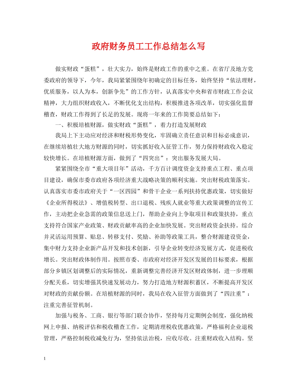 政府财务员工工作总结怎么写 _第1页