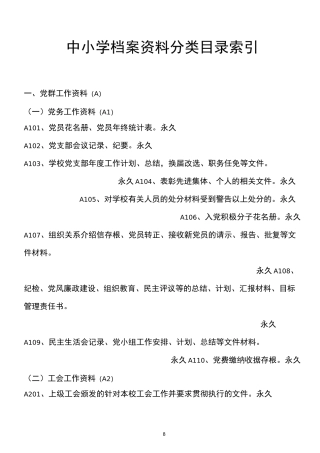 学校档案资料分类目录索引教材