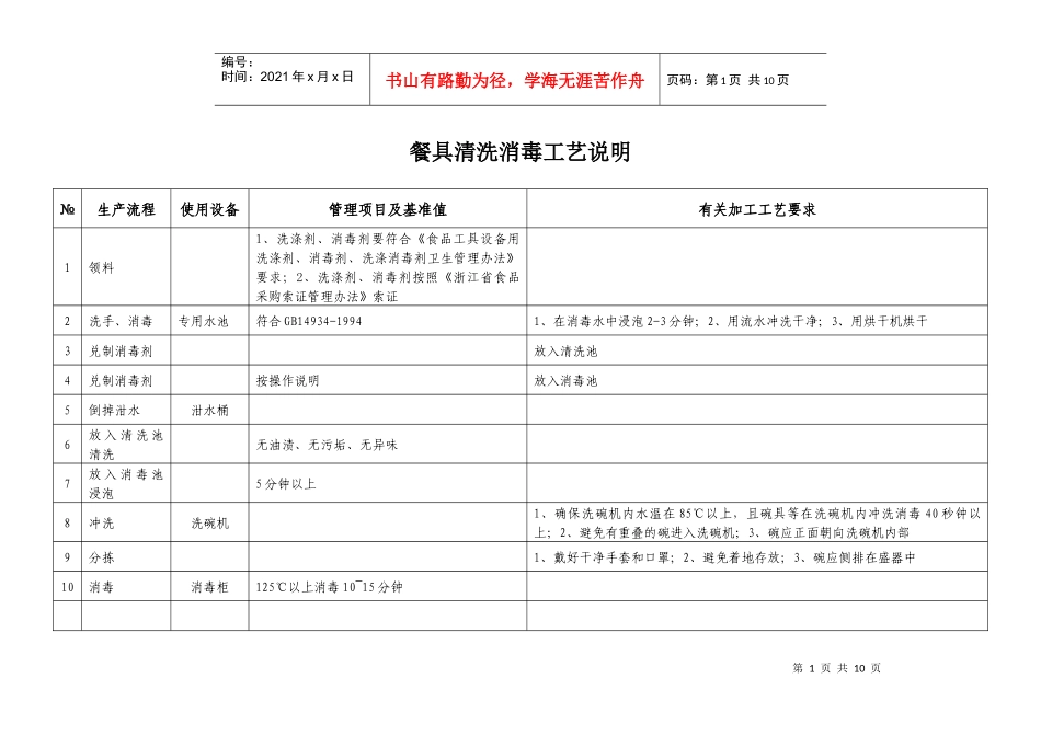 餐具清洗消毒工艺说明_第1页