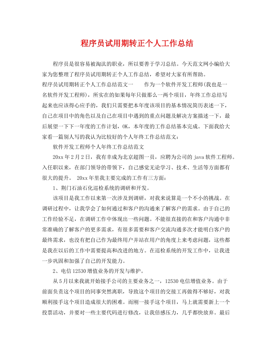 程序员试用期转正个人工作总结 _第1页