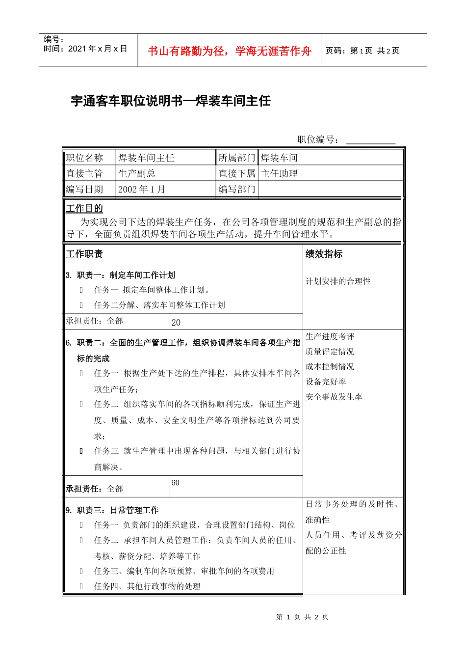 职位说明书—焊装车间主任_第1页
